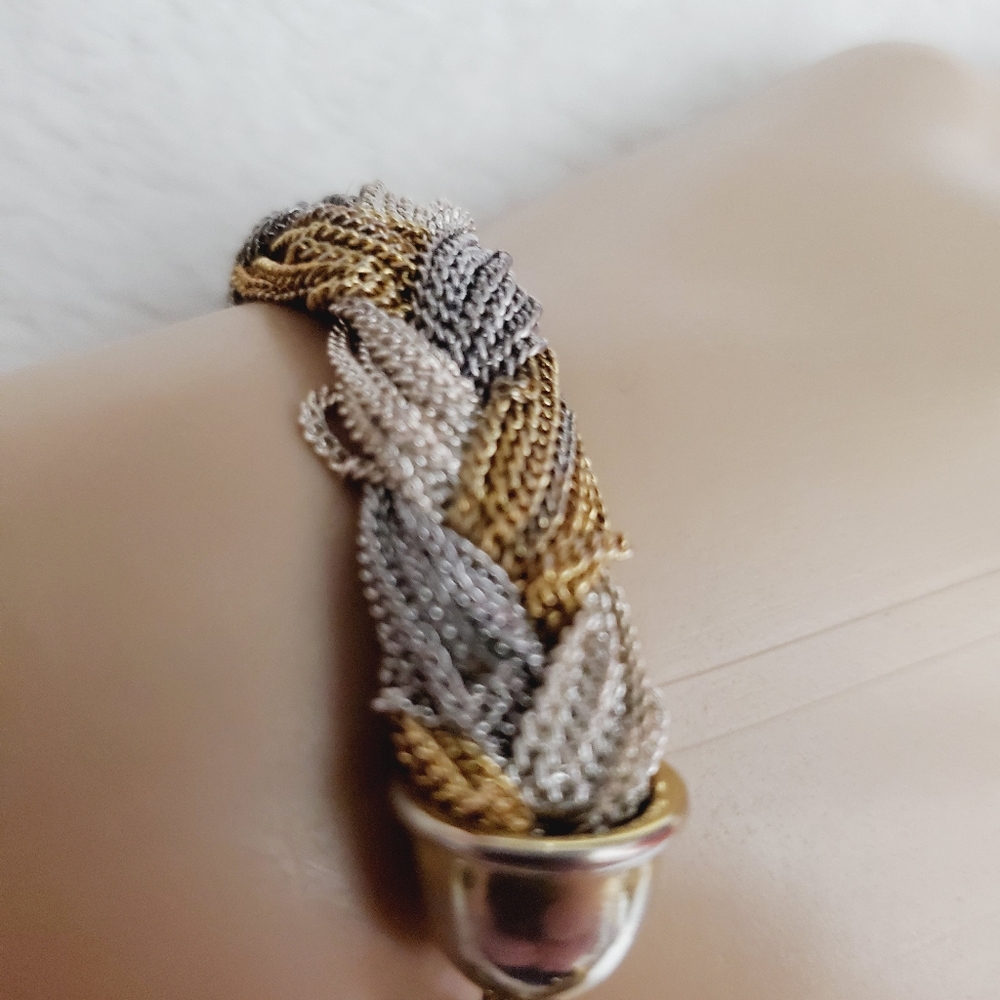 Chains Braided Bracelet Toggle Silver Gold Tri Co… - image 8